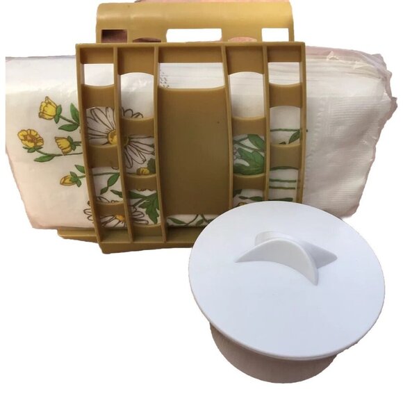 Vtg MCM 70s Green Plastic Napkin Holder Hallmark Daisy Napkins Retro Creamer Lot - Picture 1 of 6